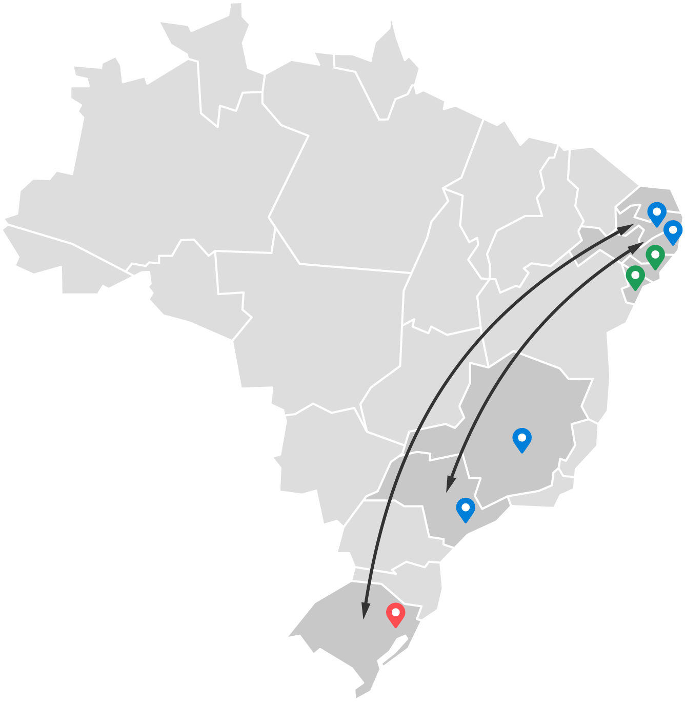 Mapa com as rotas de atuação